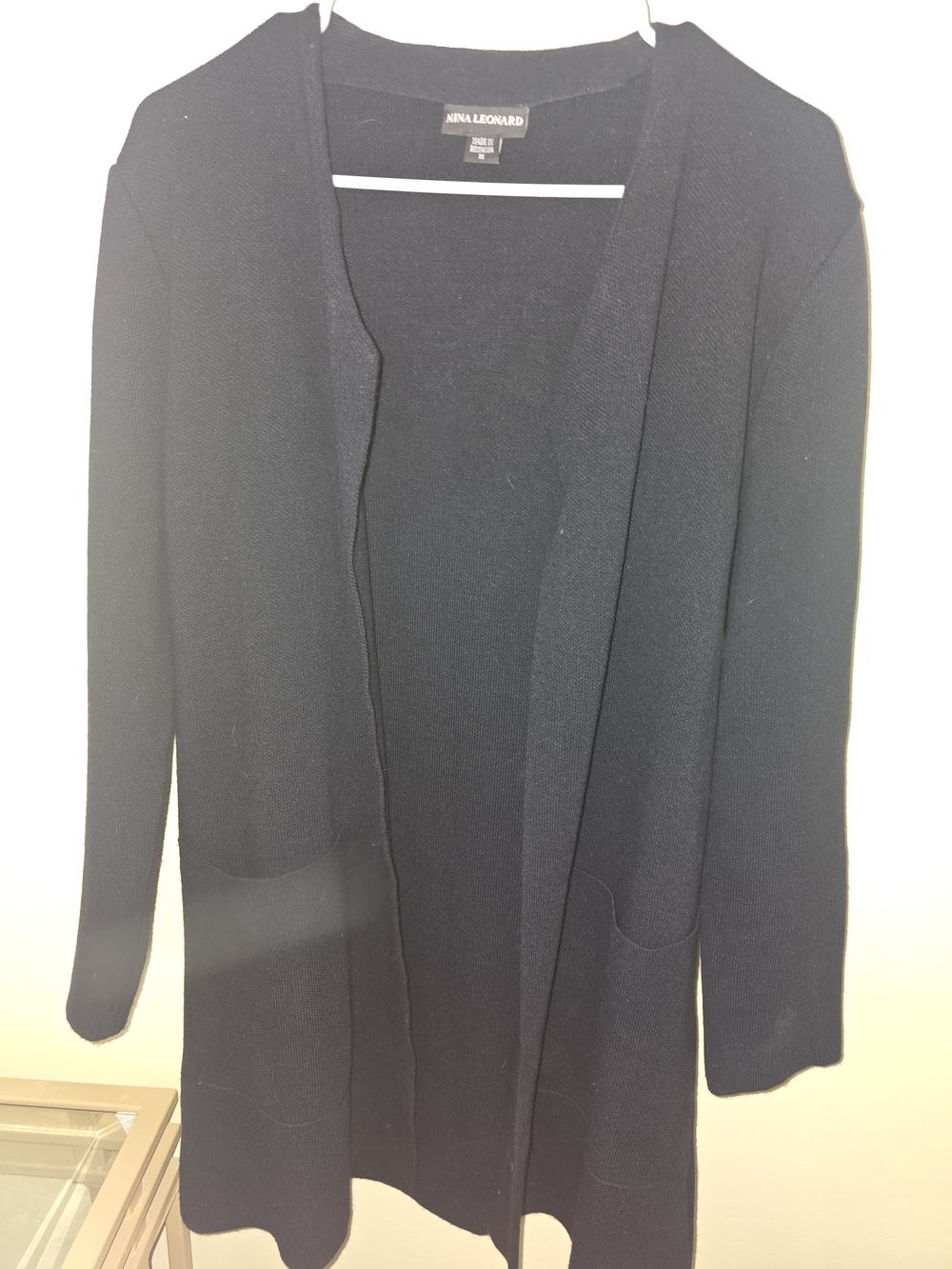 Nina Leonard Black Open-Front Long Cardigan Jacket